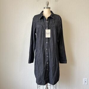 WRANGLER RETRO Mini Shirt Dress Black Denim Western Snap Button NWT